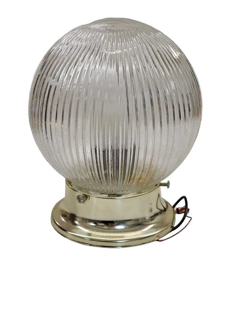 Vintage Flush Mount Light Fixture Ceiling Vanity Clear Glass Ribbed Shade