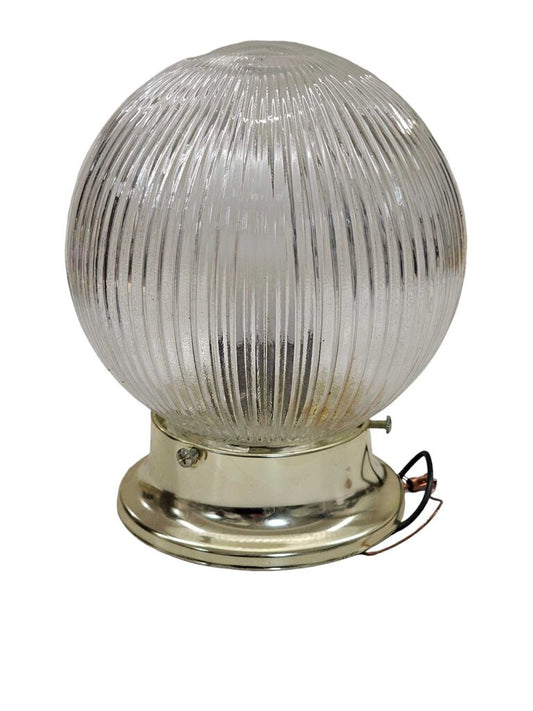 Vintage Flush Mount Light Fixture Ceiling Vanity Clear Glass Ribbed Shade