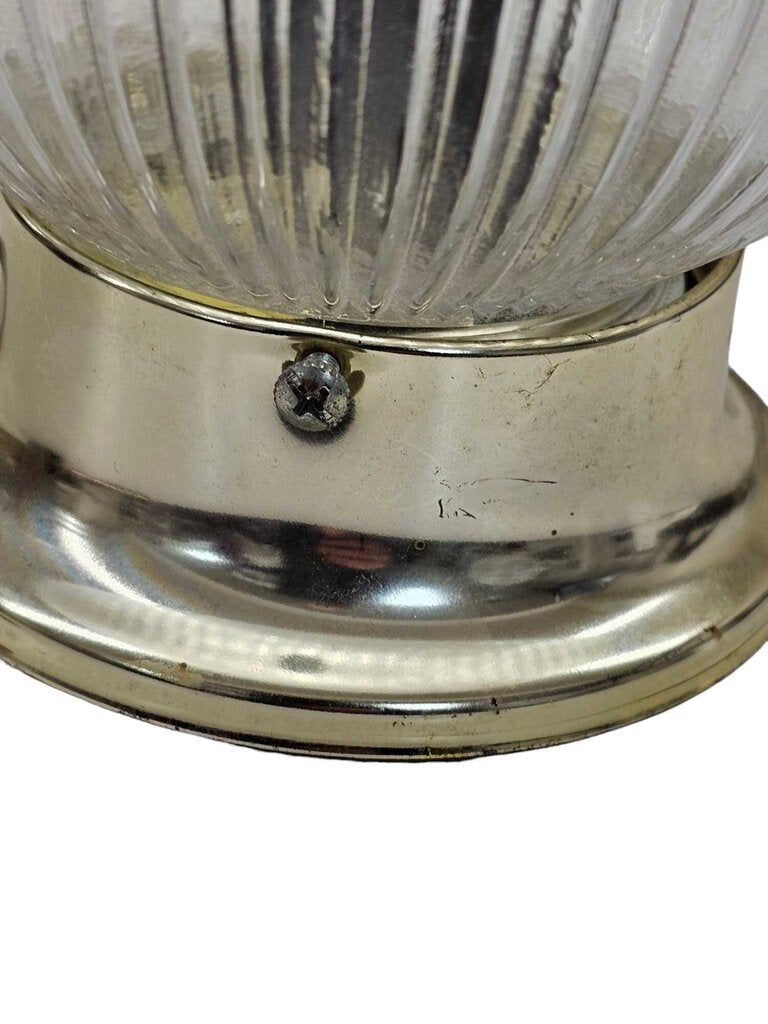 Vintage Flush Mount Light Fixture Ceiling Vanity Clear Glass Ribbed Shade