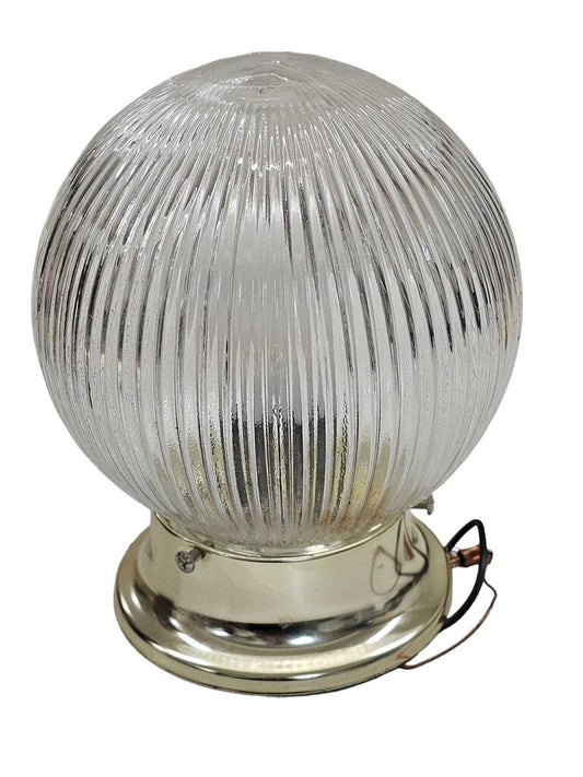 Vintage Flush Mount Light Fixture Ceiling Vanity Clear Glass Ribbed Shade