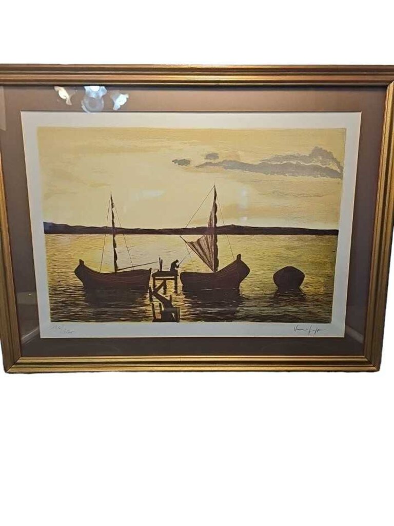 ARTIST Signed GIUSEPPE VERSO sunset bay boats Cabin Decor Certified