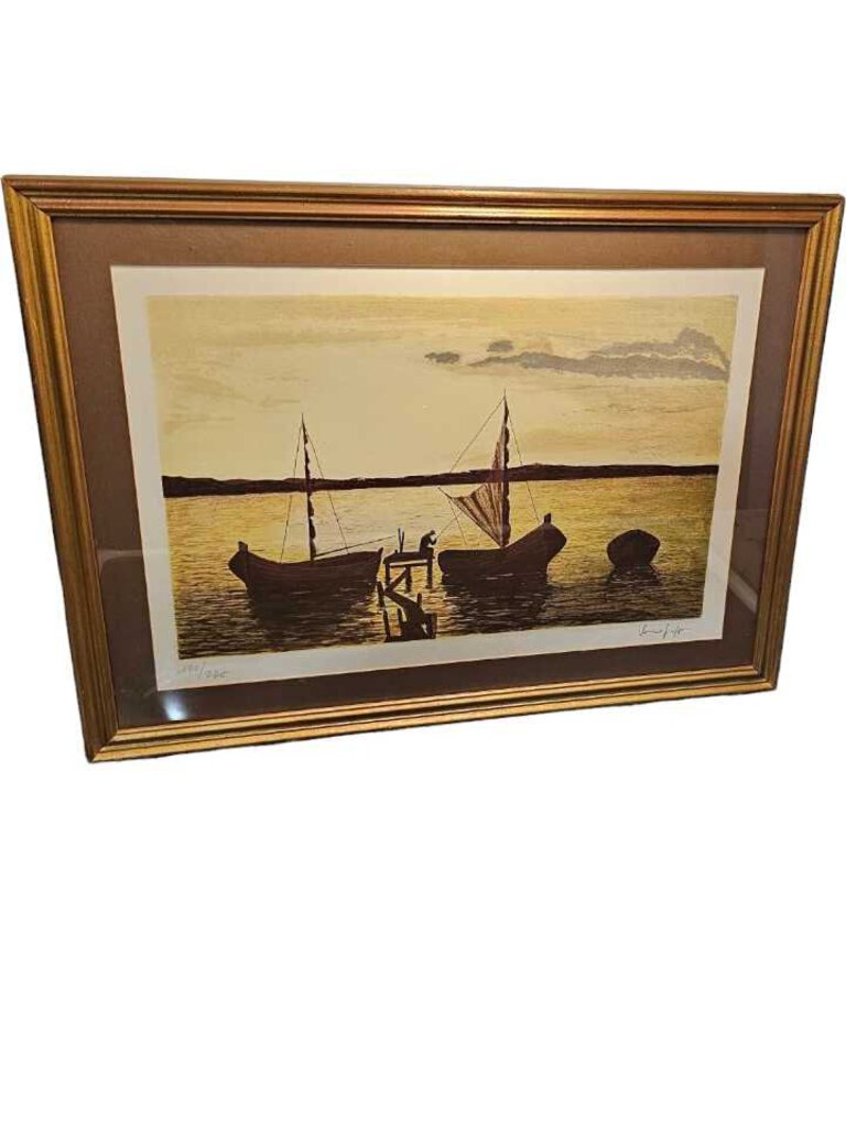 ARTIST Signed GIUSEPPE VERSO sunset bay boats Cabin Decor Certified