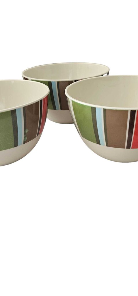 Set 3 vintage Melmac Plastic Striped Bowls Large 6" x 3.5"