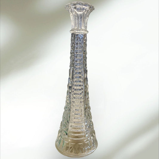Vintage Anchor Hocking Clear Cut Glass Bud Vase Stars & Bars Starurst 9" Tall