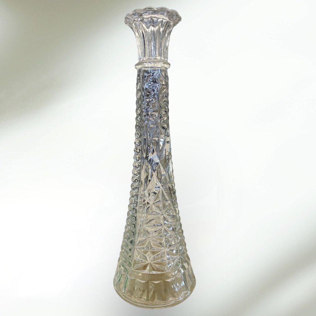 Vintage Anchor Hocking Clear Cut Glass Bud Vase Stars & Bars Starurst 9" Tall